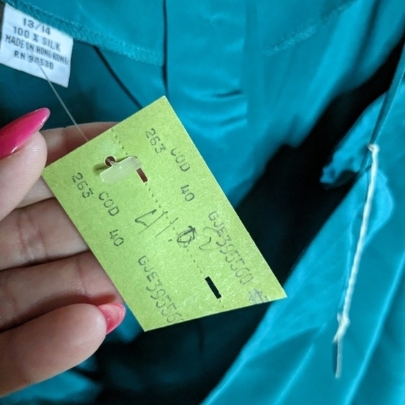 NWT Vintage Condor 100% Silk Teal Spaghetti Strap Tank Top - Picture 5 of 9